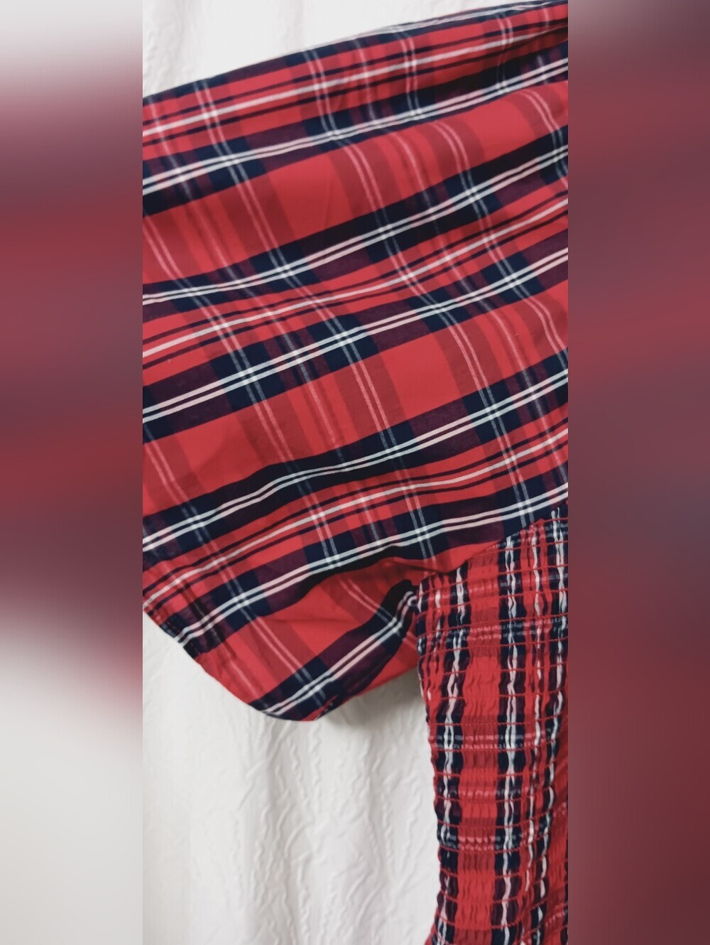 DRAPR JAMES Red Plaid Smocked Midi Dress  Size L - Picture 6 of 12